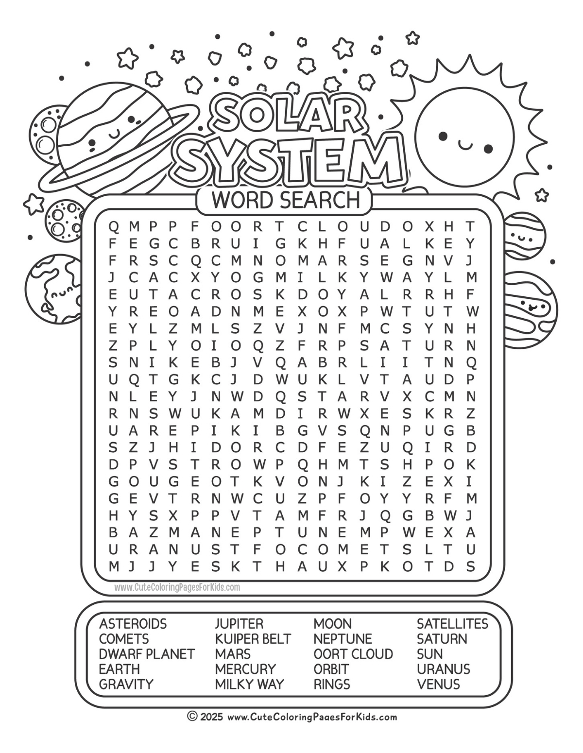 Free Printable Space Word Search For Kids Cute Coloring Pages Free Printable Space Word Search For Kids Cute Coloring Pages