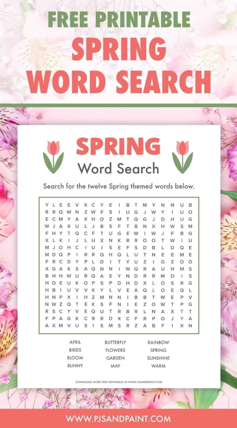 Free Printable Spring Word Search Pjs And Paint