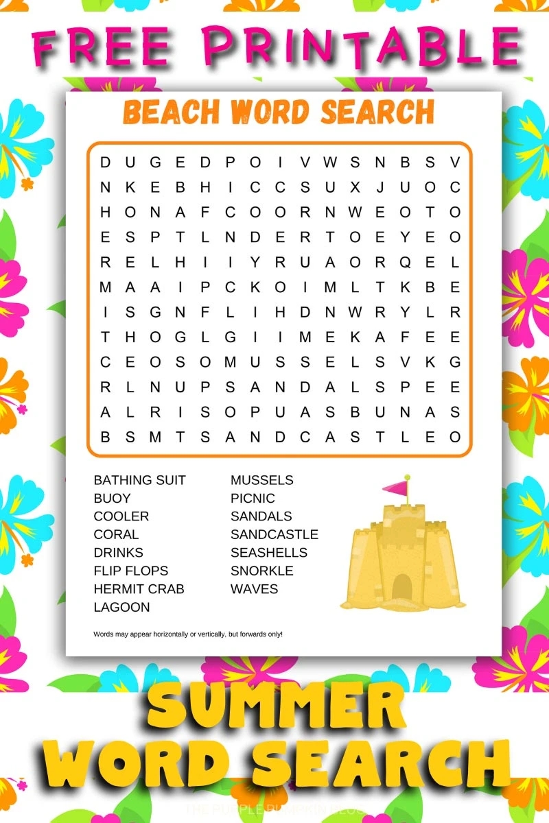 At The Beach Word Search