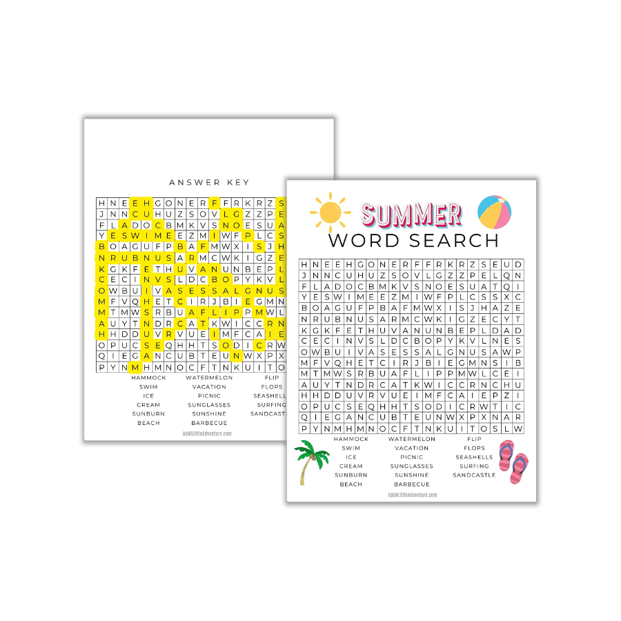 Summer Word Search Printable With Answer Key