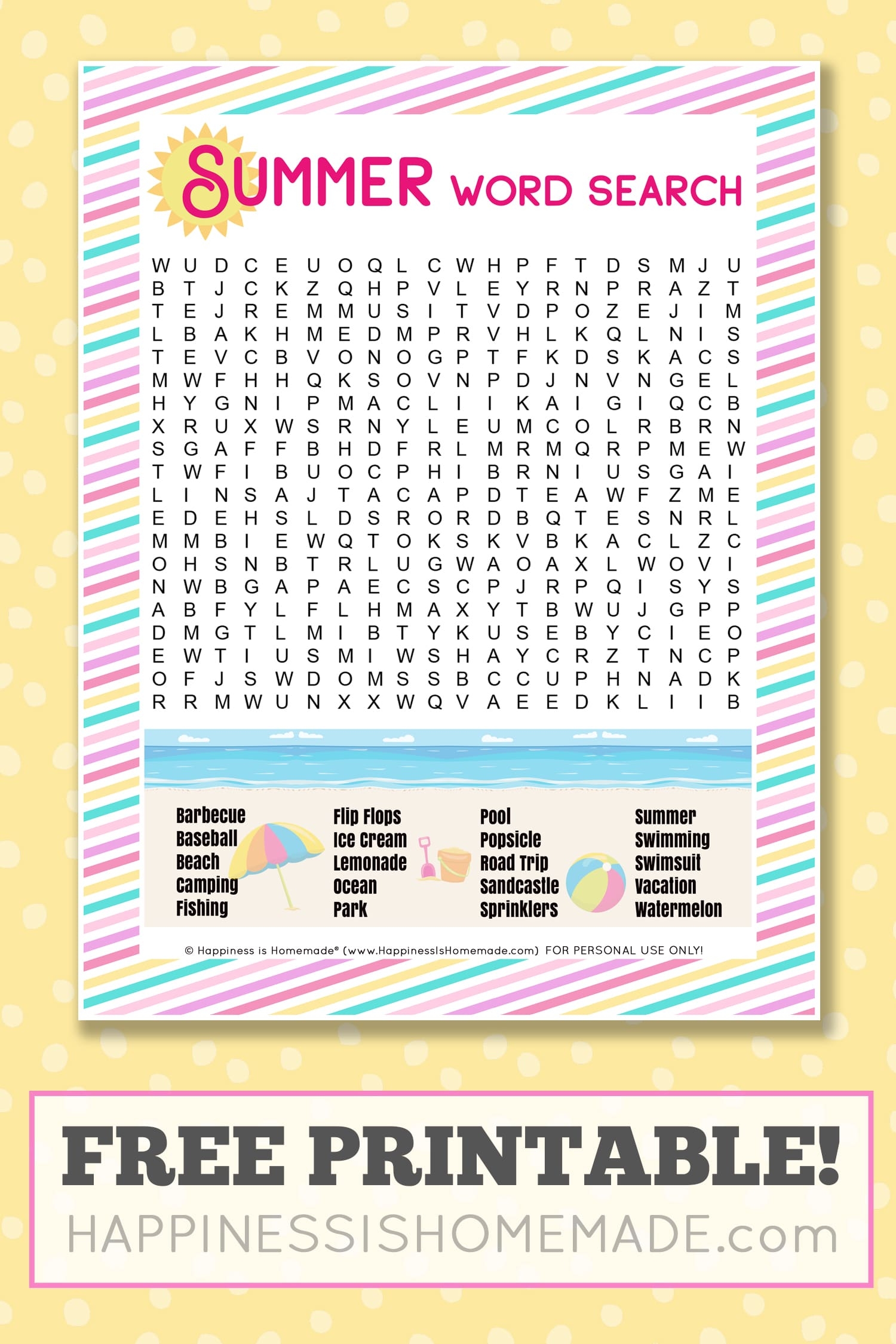 Free Printable Summer Word Search Puzzle Happiness Is Homemade Worksheets Library