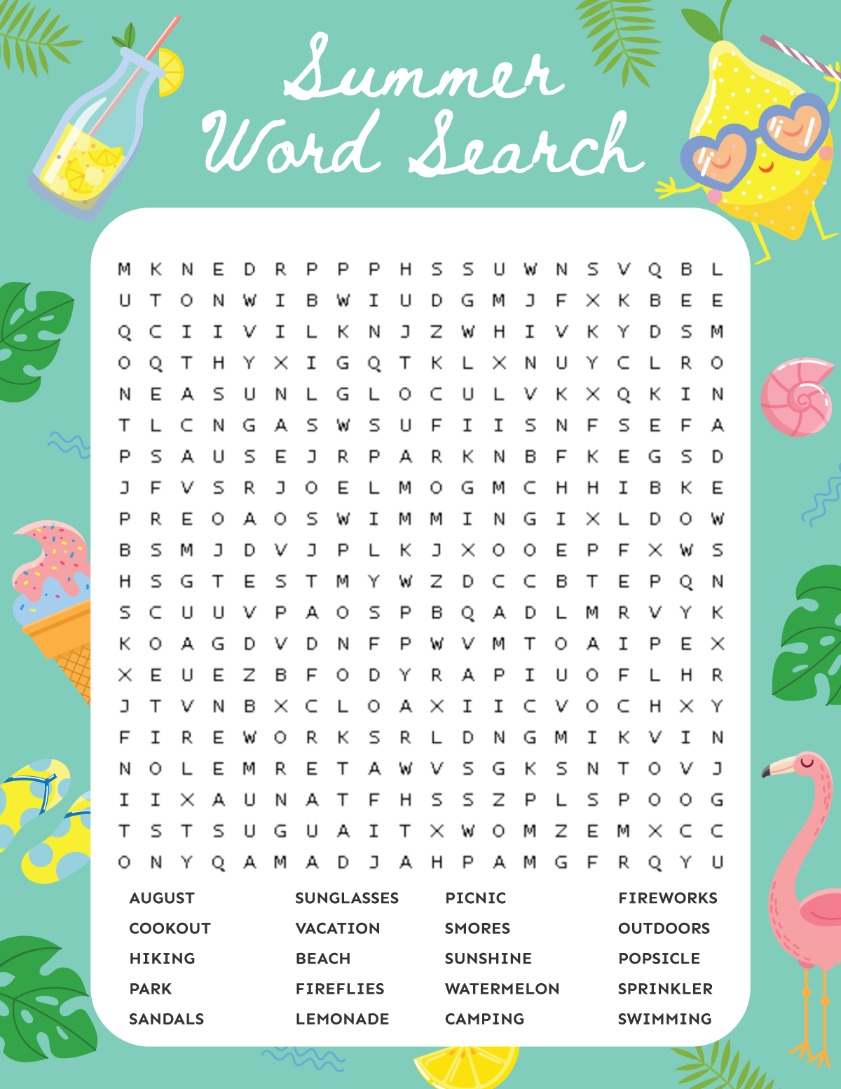 Free Printable Summer Word Search Puzzles Play Party Plan