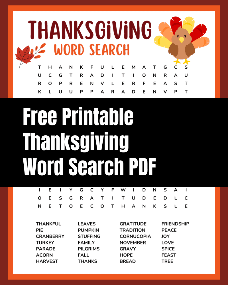 Printable Word Search For Thanksgiving