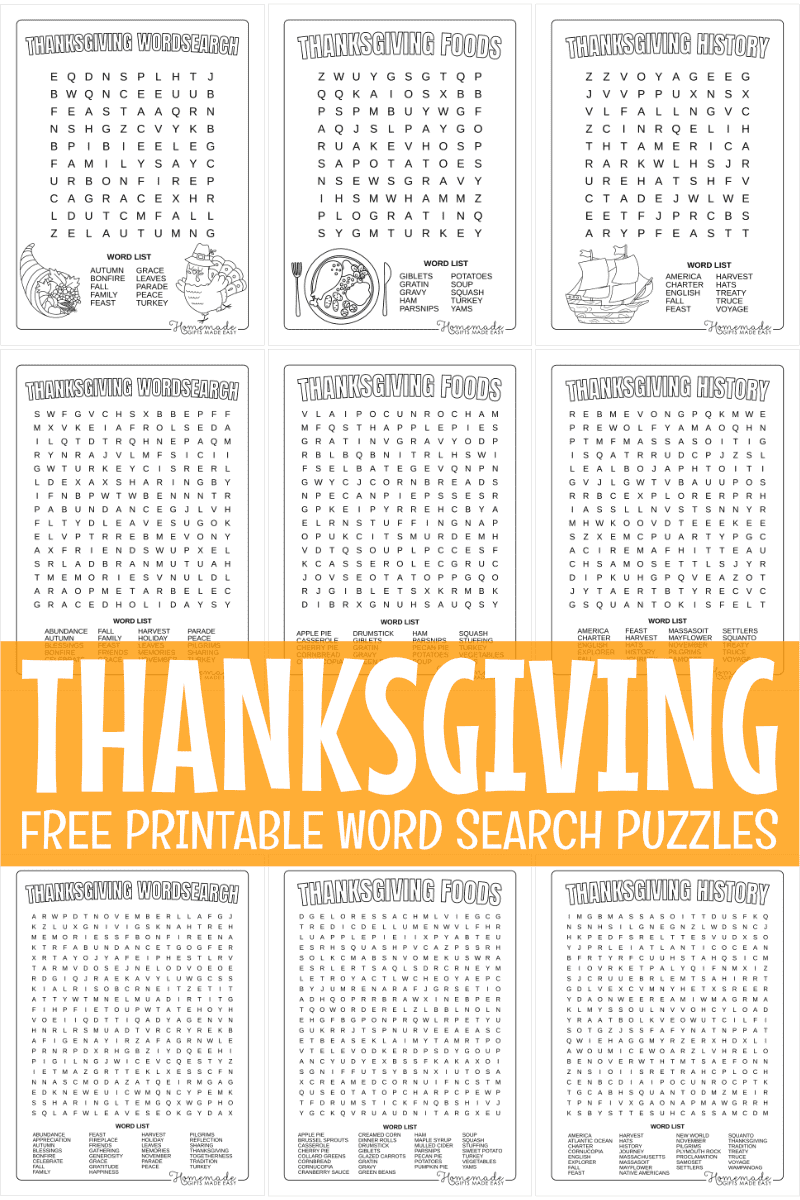 Thanksgiving Word Search Printable Free