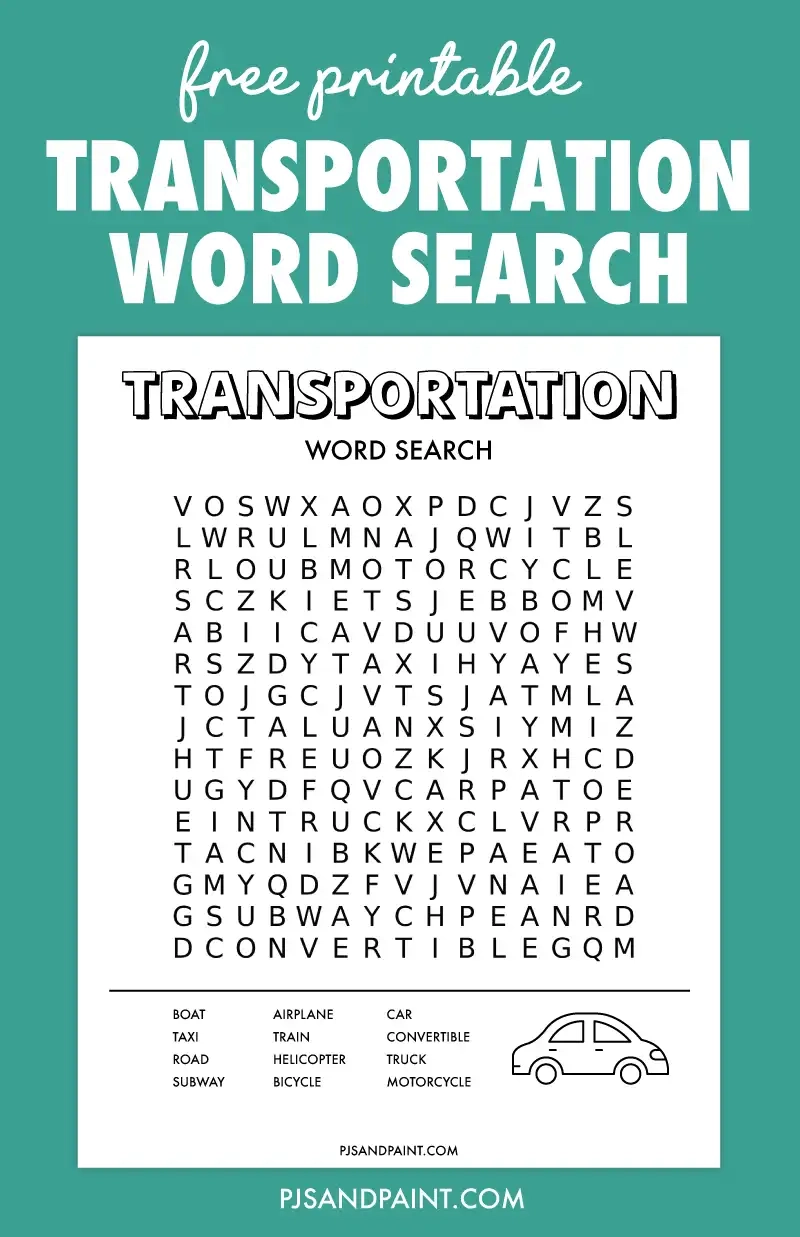 Free Printable Transportation Word Search Pjs And Paint