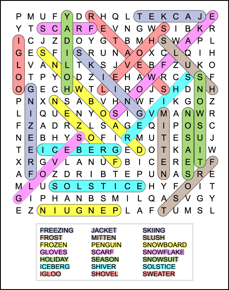 Free Printable Winter Word Search For Kids