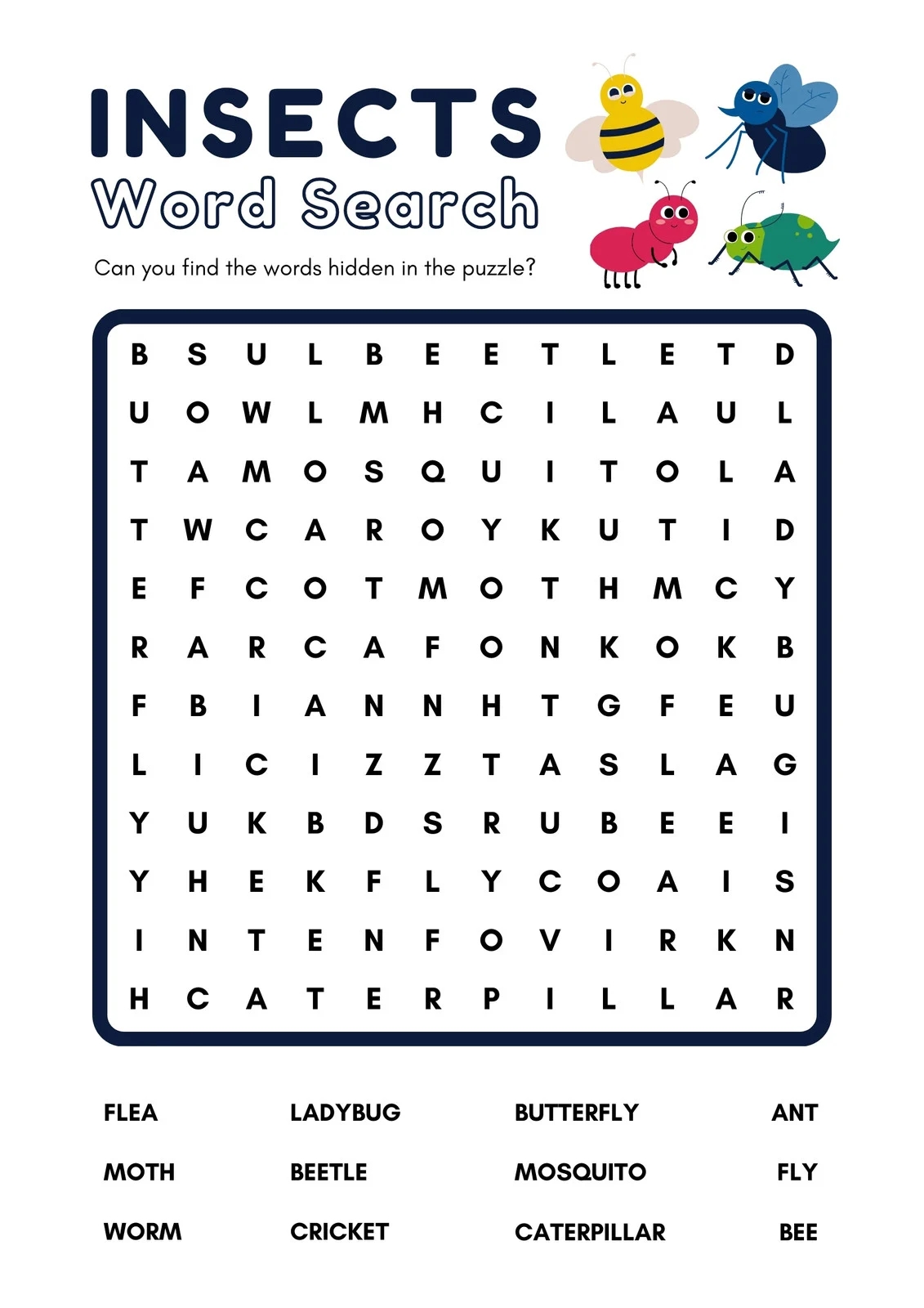 Word Search Puzzle 1st Grade Printable