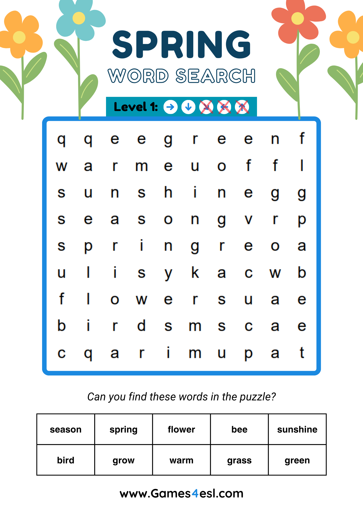 Free Printable Spring Word Searches