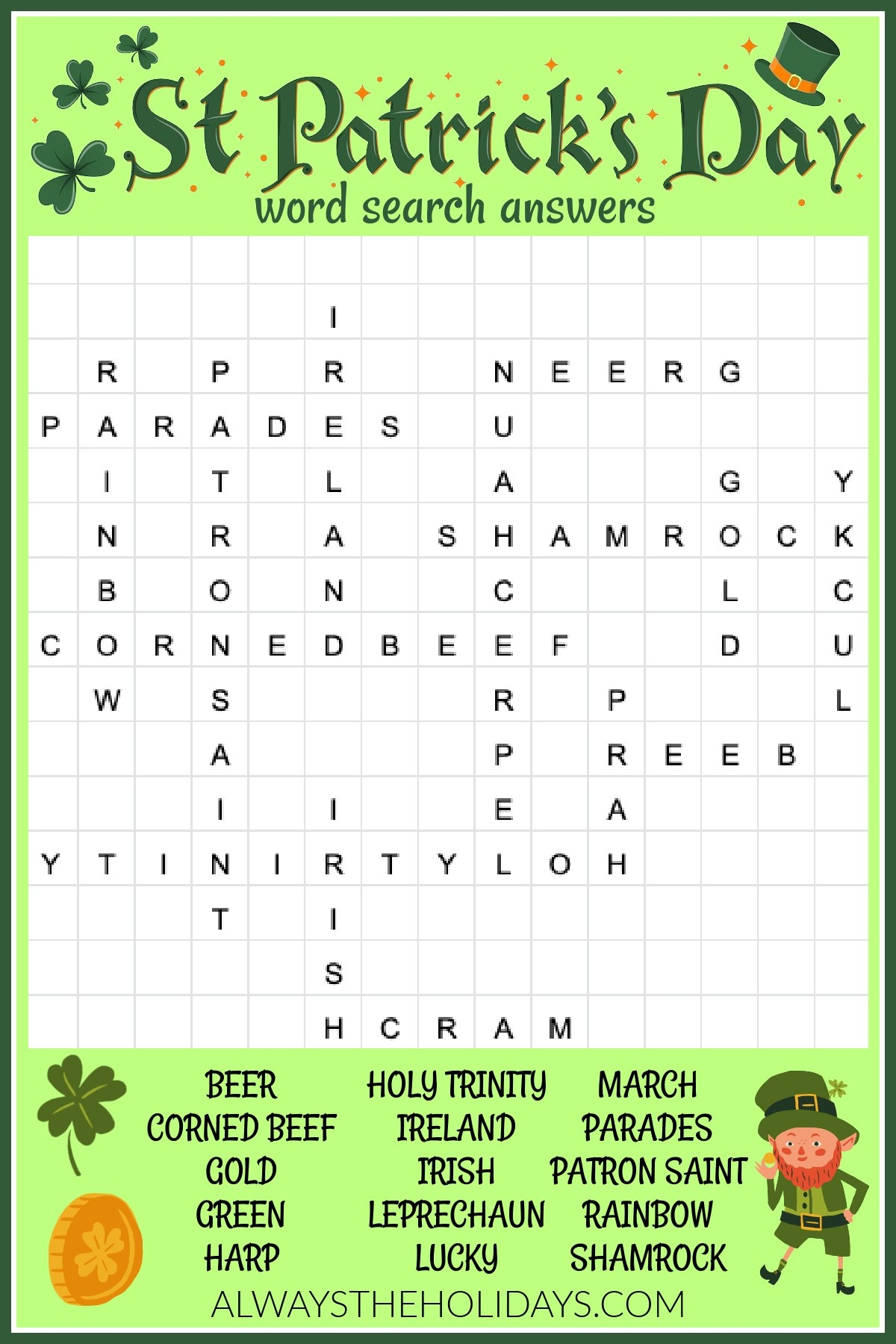 Free St Patrick s Day Word Search Printable Answers Included