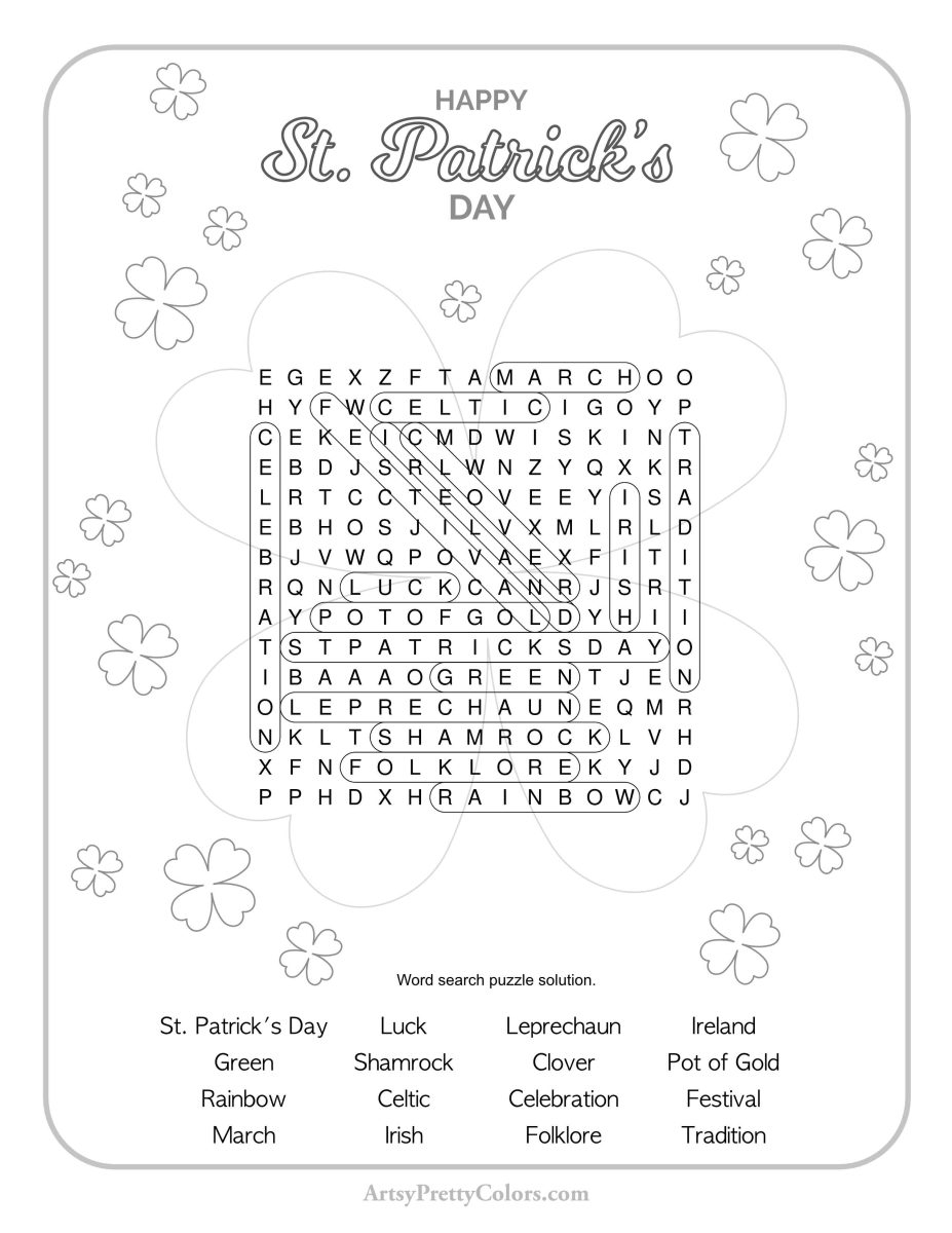 Free St Patrick s Day Word Search Printable Artsy Pretty Colors
