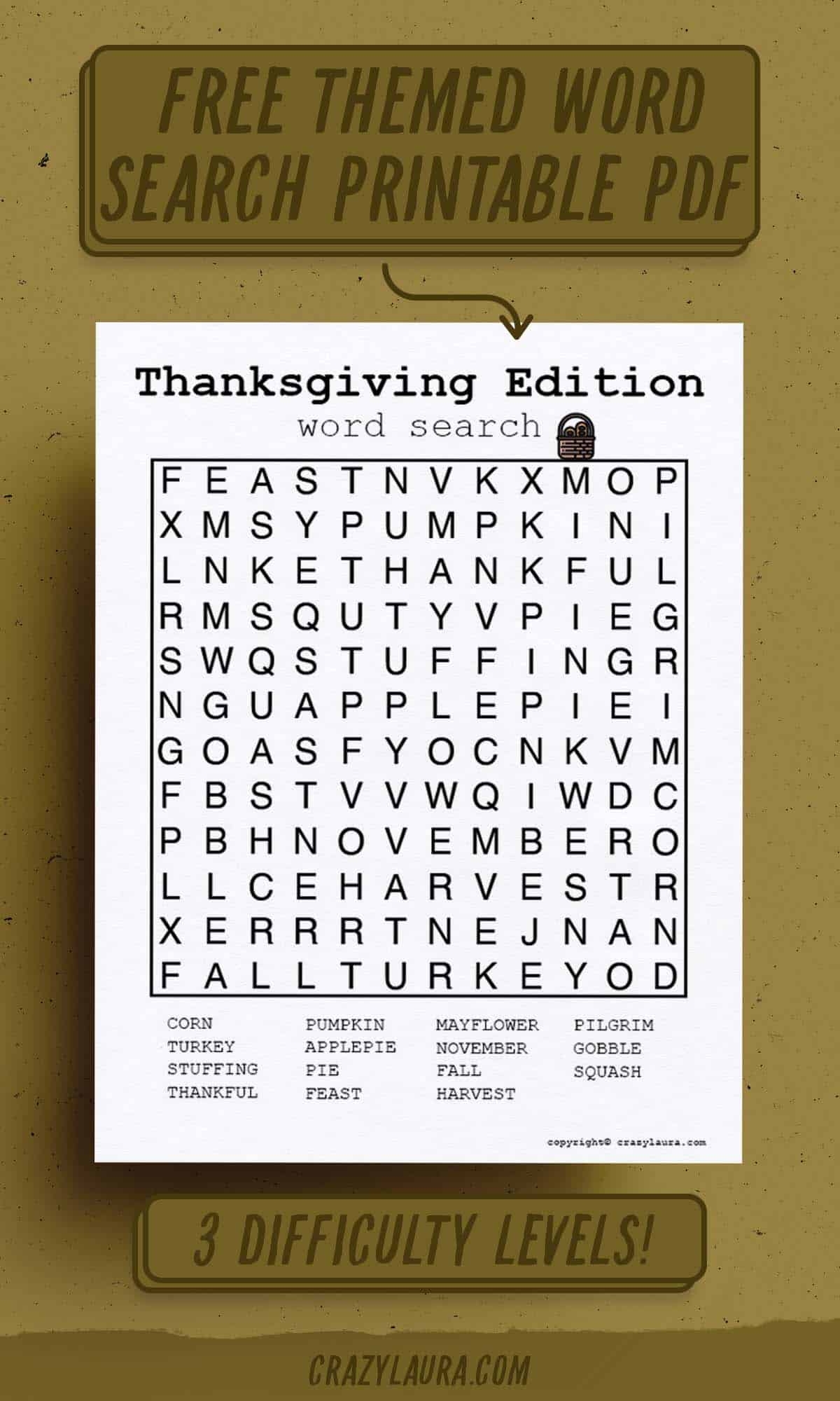Free Thanksgiving Word Search Printable Game Sheets Crazy Laura