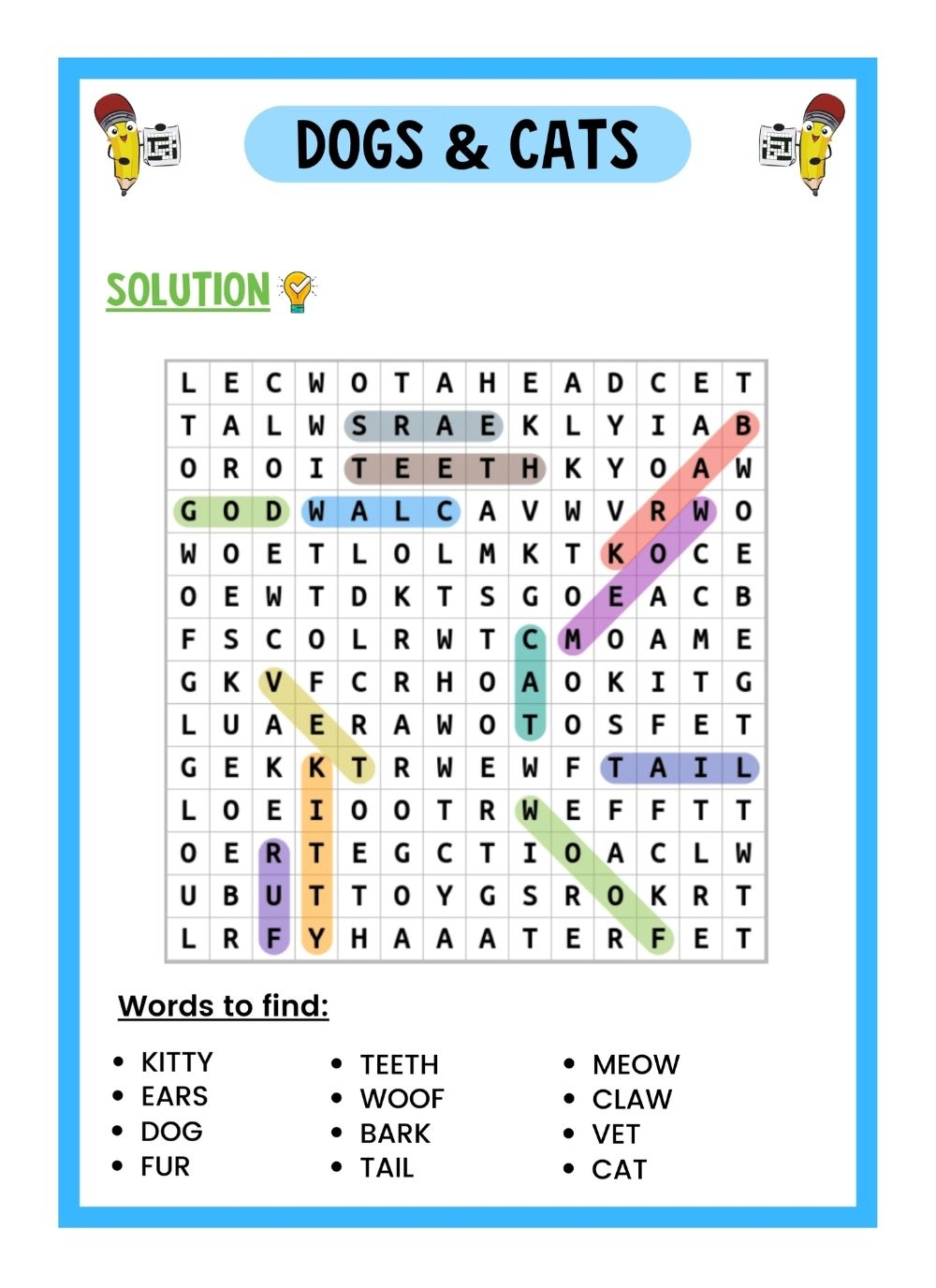 Cat Word Search Printable