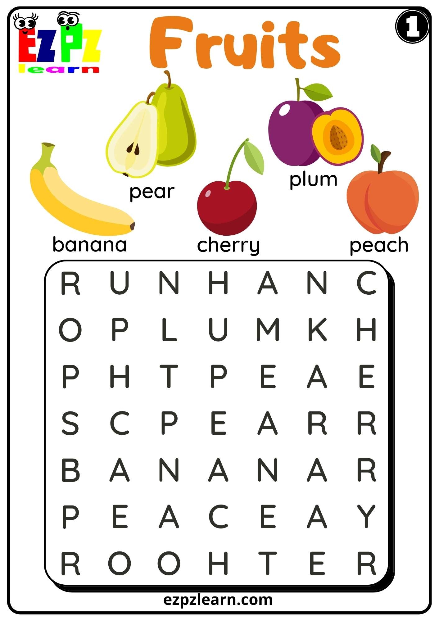 Fruits Word Search Worksheet For ESL And K5 Kindergarten Free PDF 