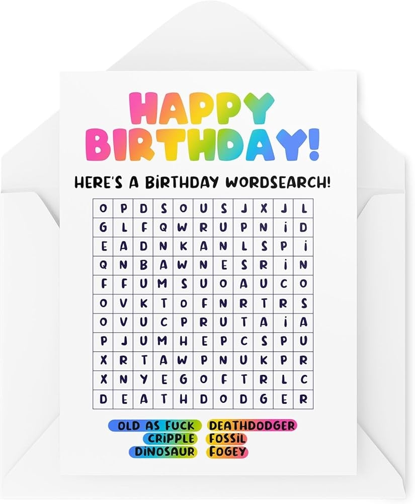 Funny Birthday Cards Here s A Birthday Wordsearch Old Joke Card Sweary Birthday Cards Word Search Card CBH1763 Amazon co uk Stationery U0026 Office Supplies