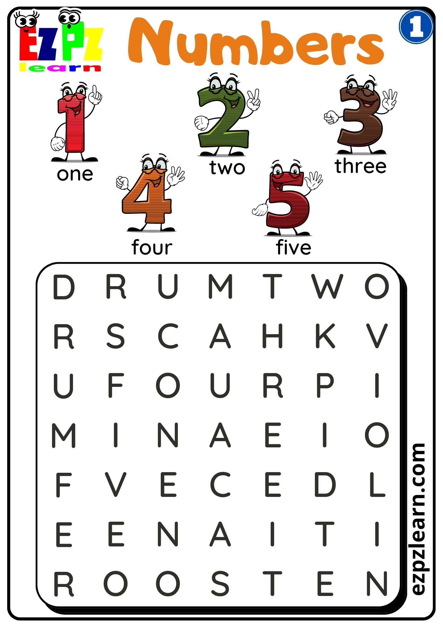 G1 Numbers Word Search Worksheet For Kindergarten And ESL Students Worksheets Library