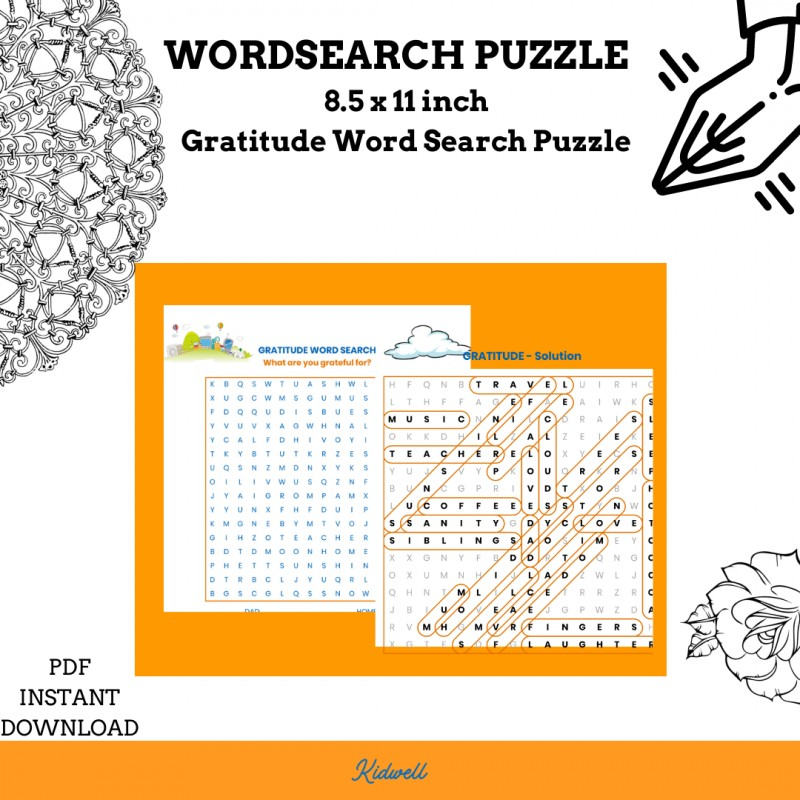 Get Gratitude Word Search Freebie By Kidwell Printables On Selar
