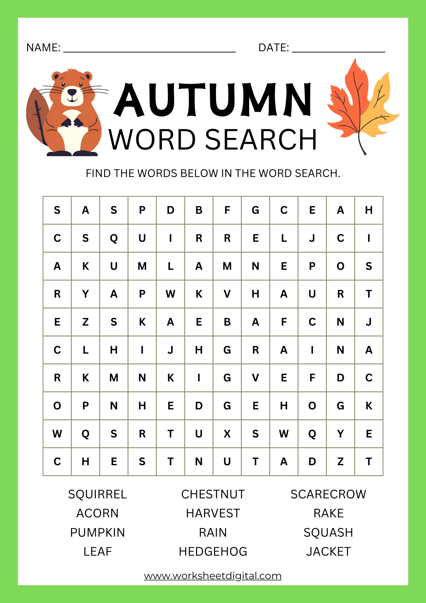 Get Ready For Autumn With A Free Word Search Puzzle