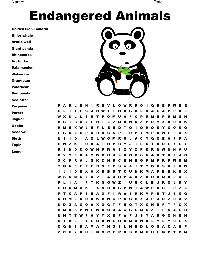 GIANT PANDA Word Search WordMint