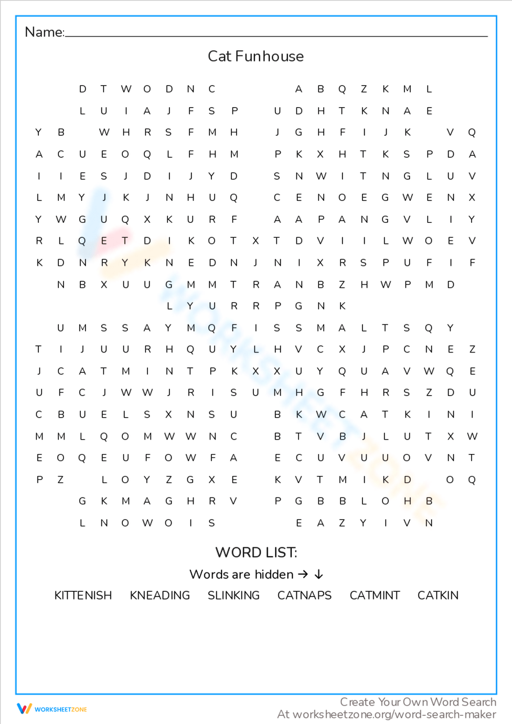 Cat Word Search Easy