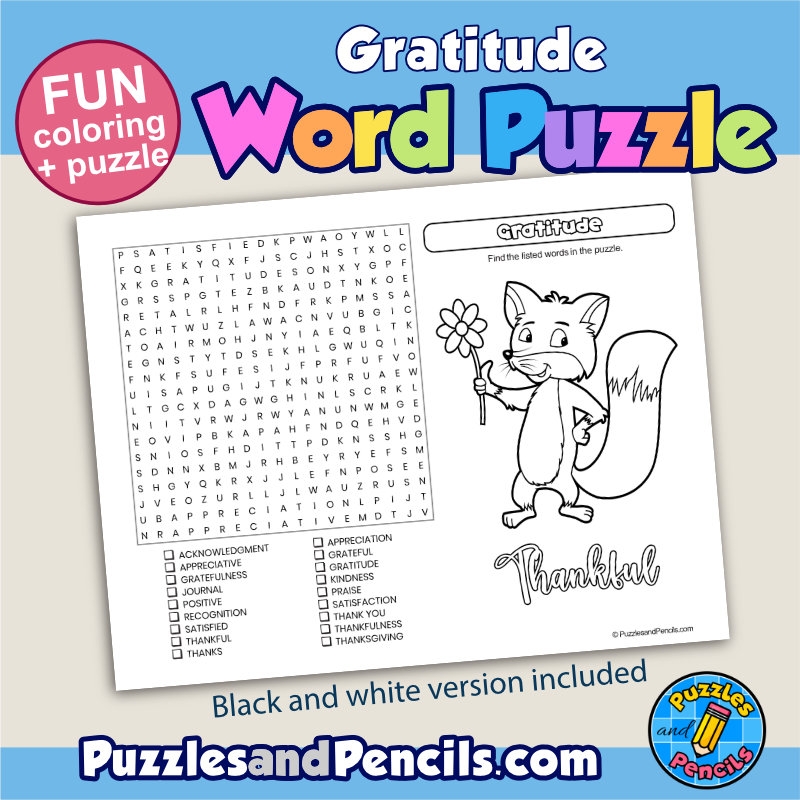 Gratitude Word Search For Kids