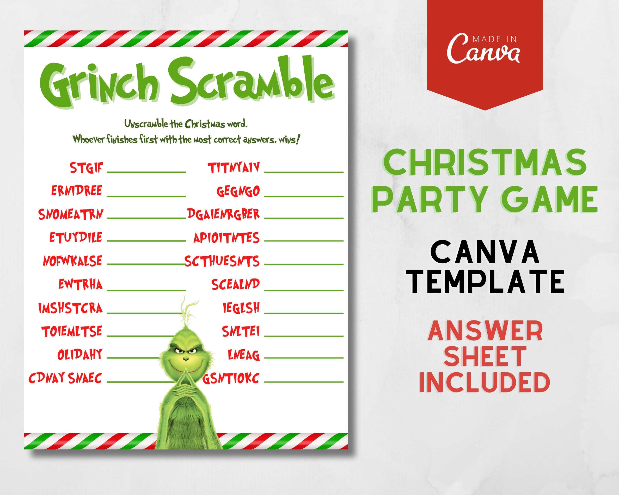 Grinch Game Grinchmas Games Christmas Party Games How The Grinch Stole Christmas Games Grinch Games Printable Word Scramble Etsy