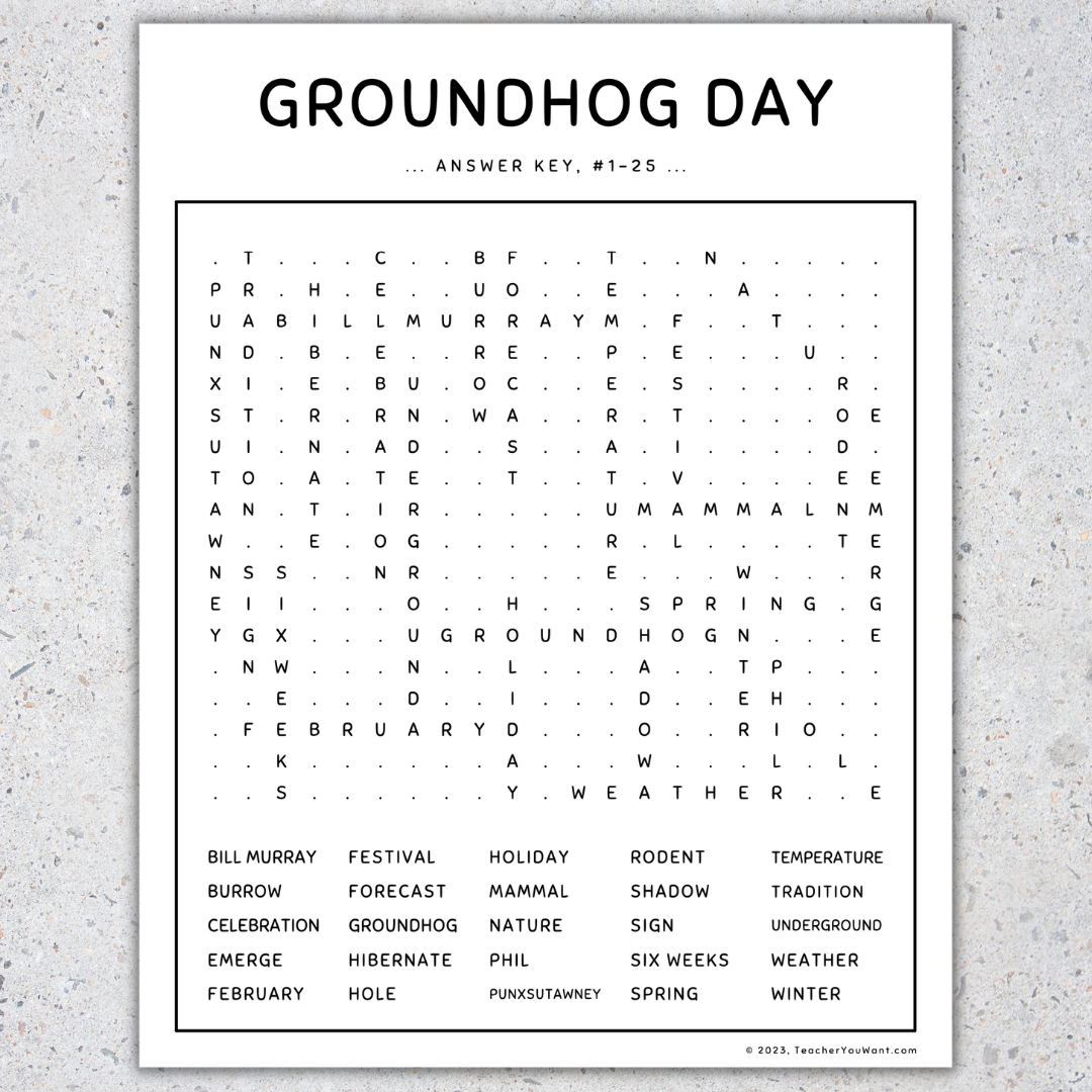Groundhog Word Search Printable