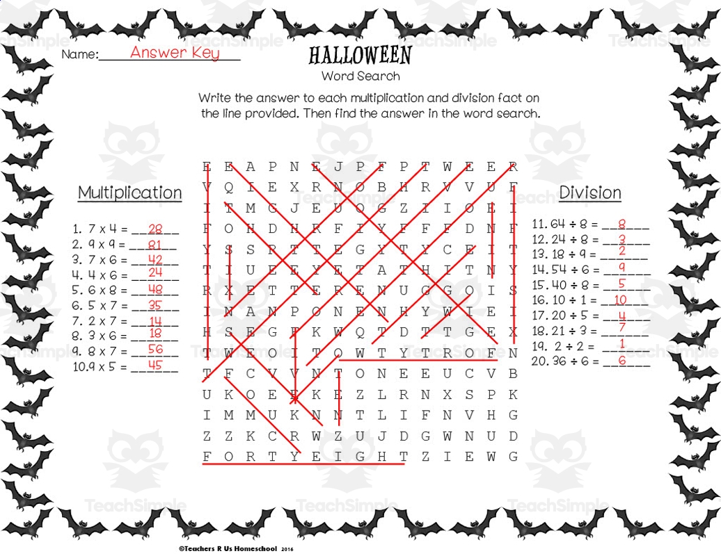 Halloween Math Packet Crossword Puzzle Word Search By Teach Simple
