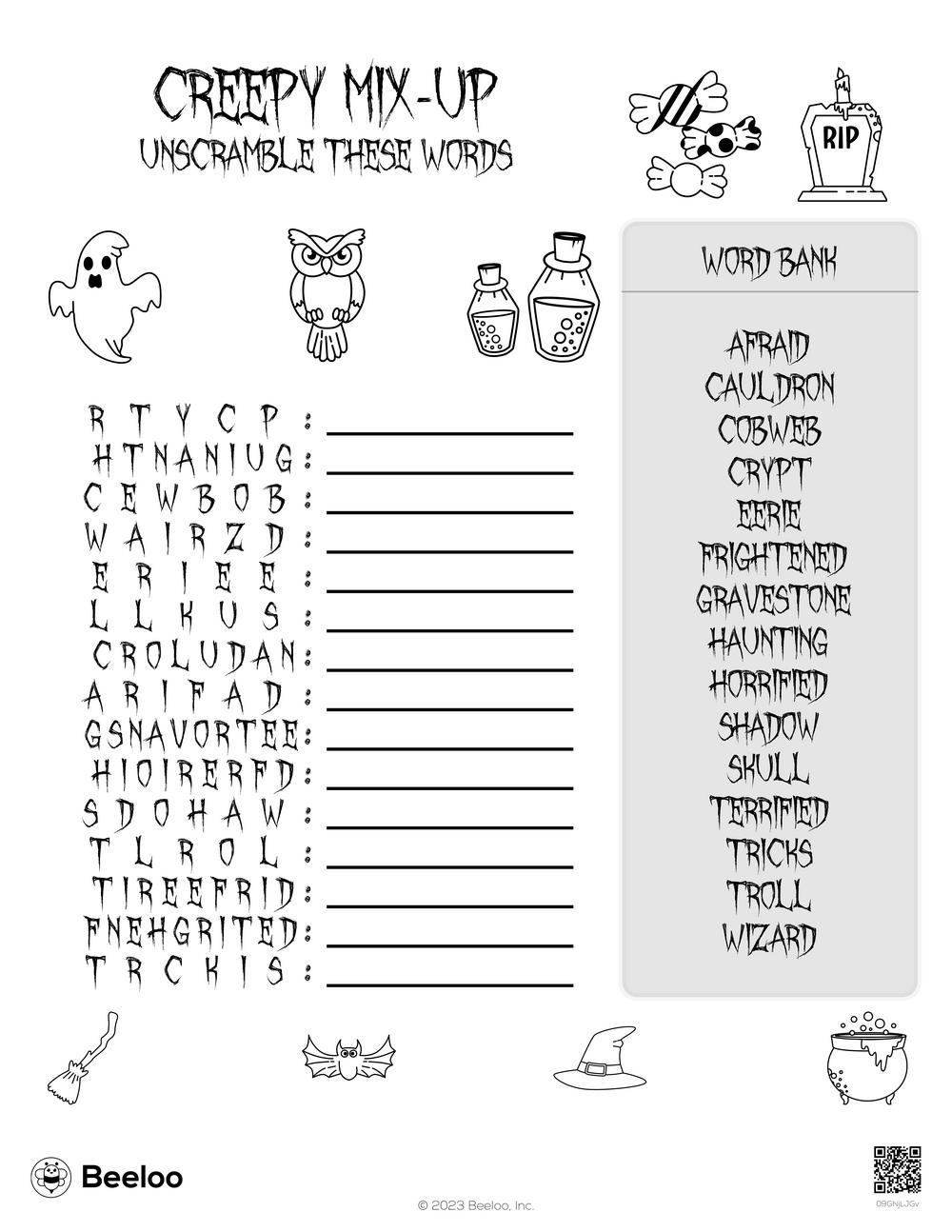 Halloween themed Word Scrambles Beeloo Printable Crafts And Activities For Kids
