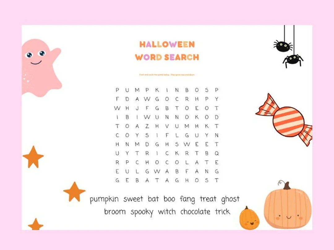 Halloween Word Search Halloween Games Printable Game Class Work Sheet Etsy