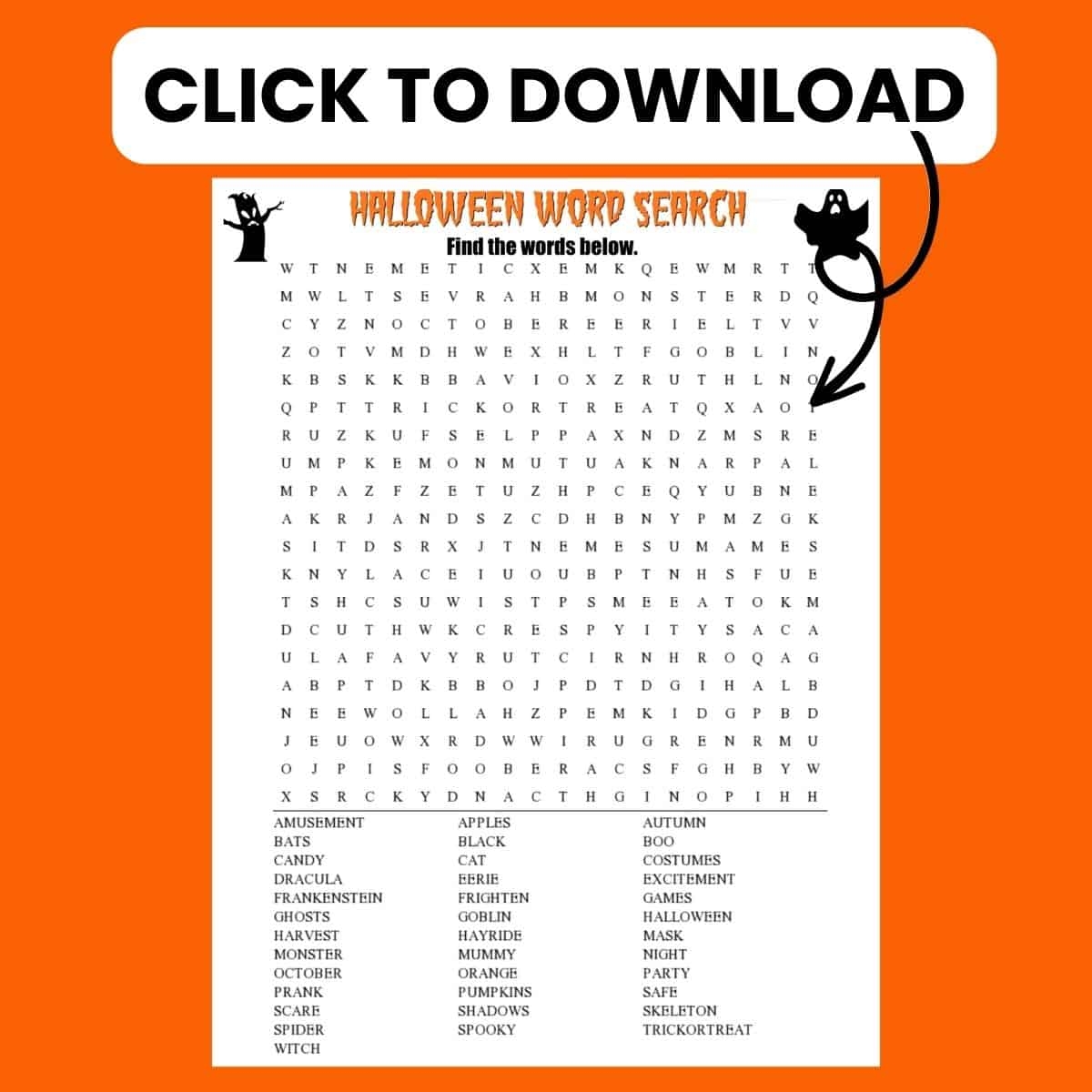 Word Search Halloween Printable Pdf