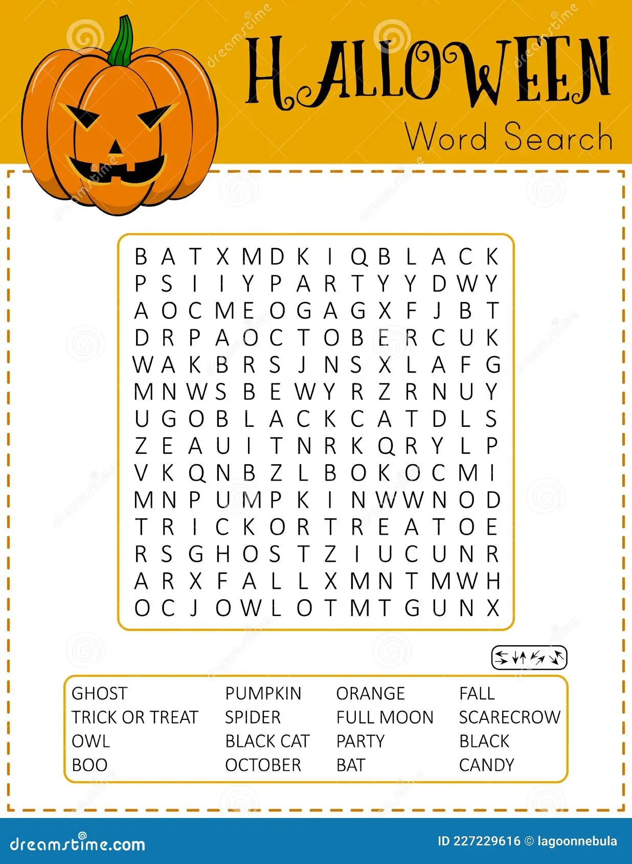 Halloween Word Search Puzzle Educational Game For Kids Stock Vector Illustration Of Funny Autumn 227229616