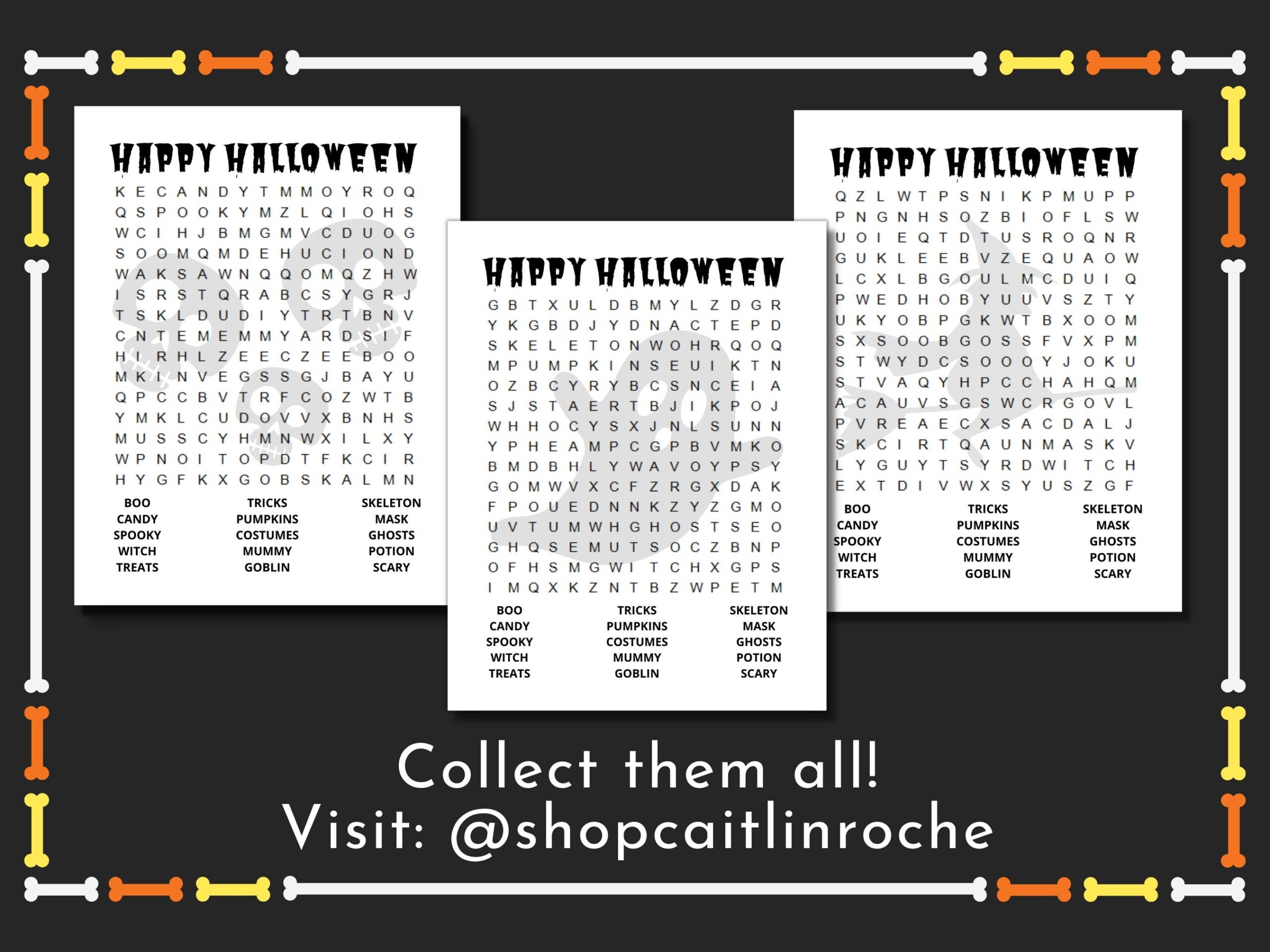 Halloween Word Search Puzzle Game Printable Halloween Word Search Puzzle Is Great For Kids Skull Background Etsy