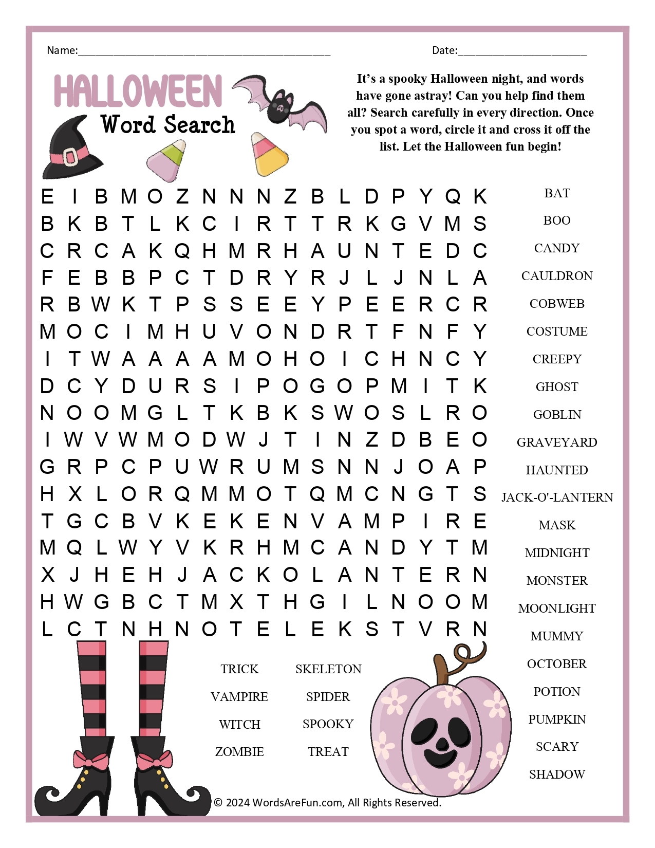 Halloween Word Search Puzzles