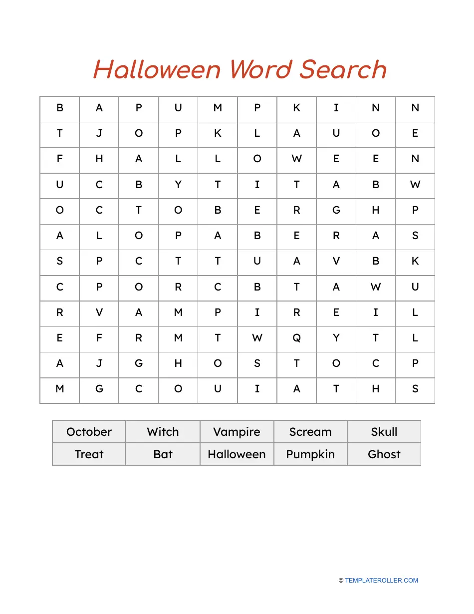 Halloween Word Search Worksheet Download Printable PDF Templateroller