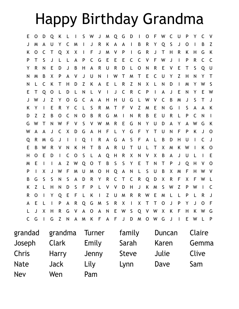 Happy Birthday Grandma Word Search WordMint