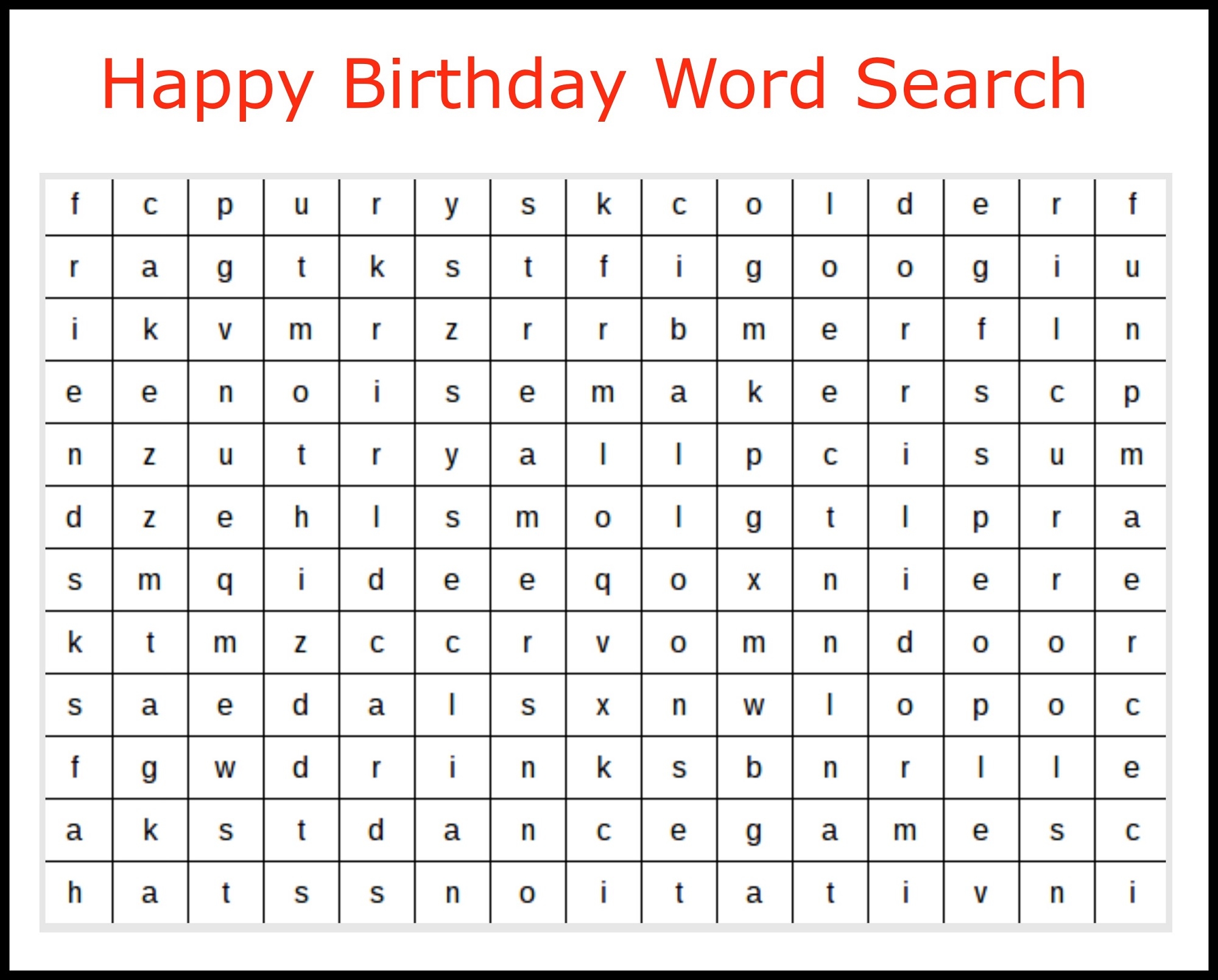 Happy Birthday Word Search Printable