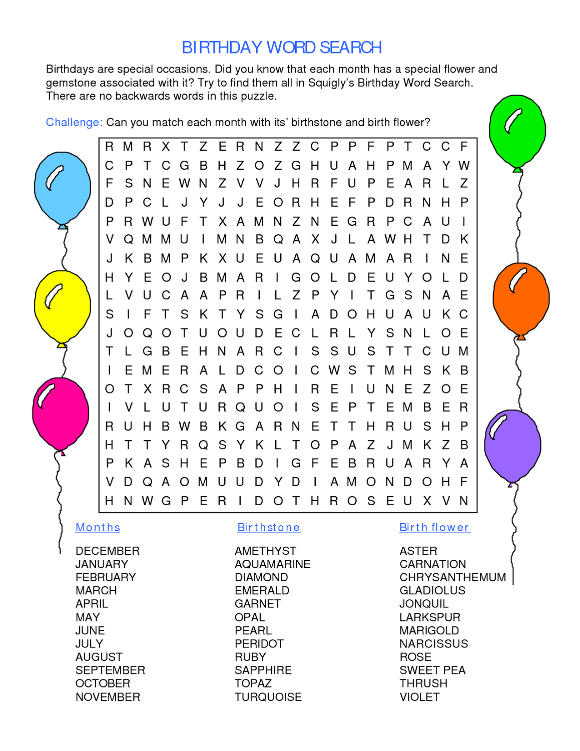 Happy Birthday Word Search Activity Shelter