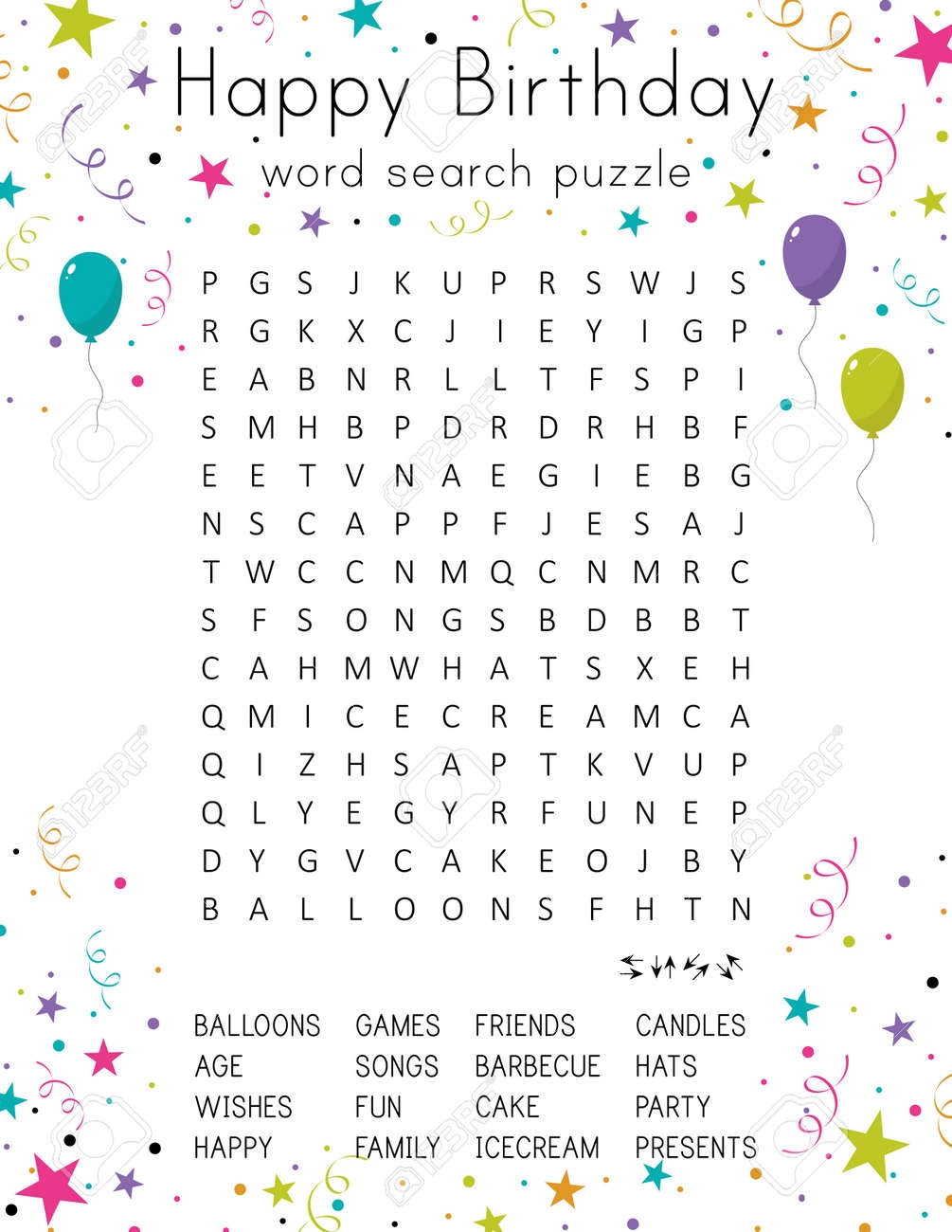 Birthday Party Word Search Printable