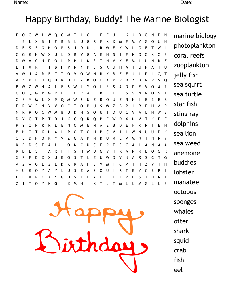 Happy Birthday Word Search WordMint