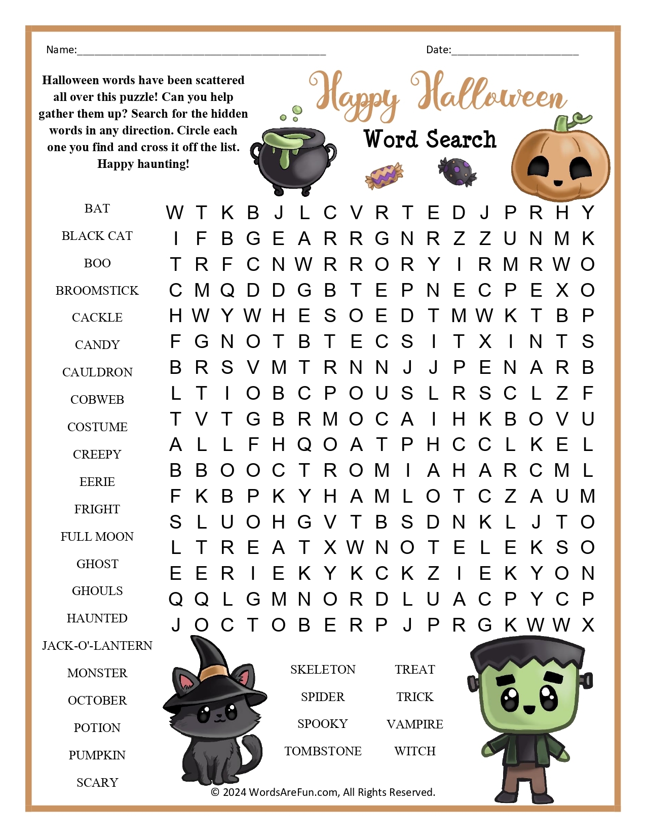 Halloween Word Search Printable Kids