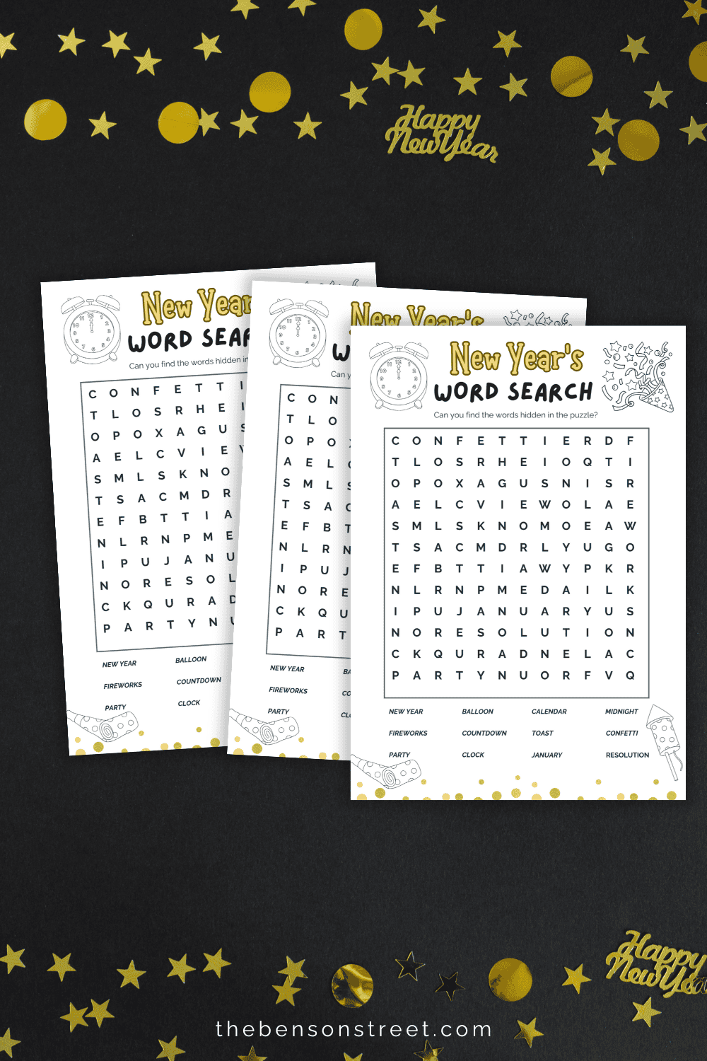 Happy New Year s Word Search Free Printable The Benson Street