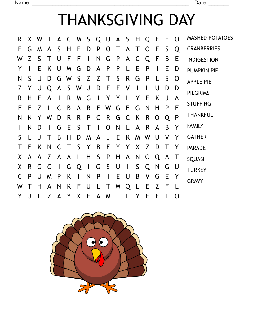 Happy Thanksgiving Word Search WordMint