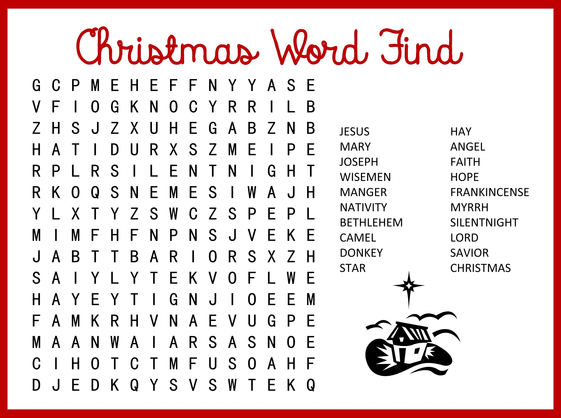 Christmas Word Search Printable Hard