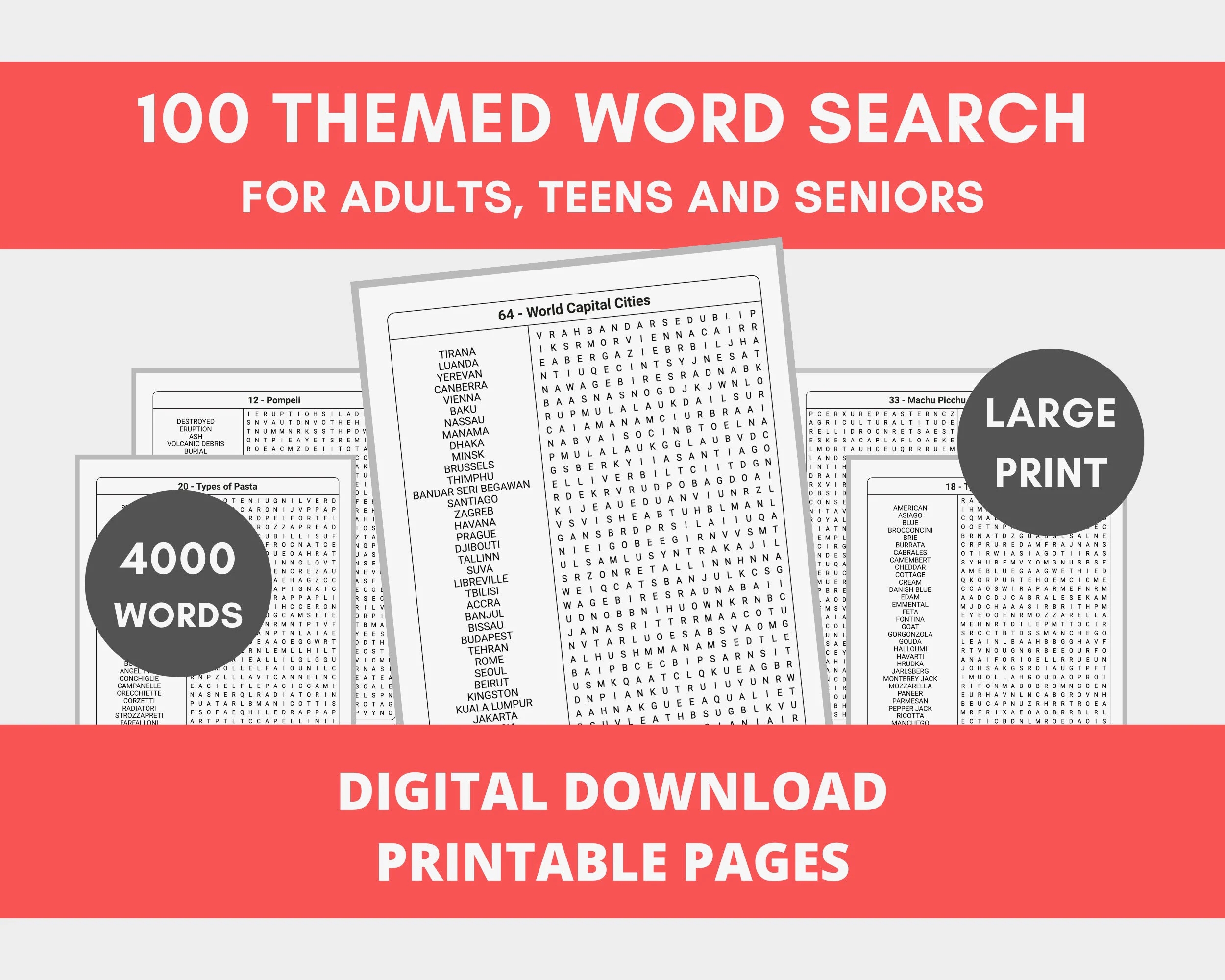 Hard Word Search Printable Adults Large Print Word Search 4000 