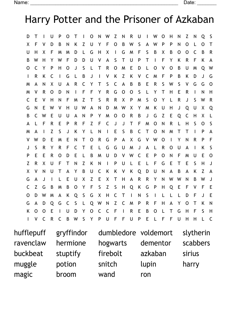 Harry Potter And The Prisoner Of Azkaban Word Search WordMint