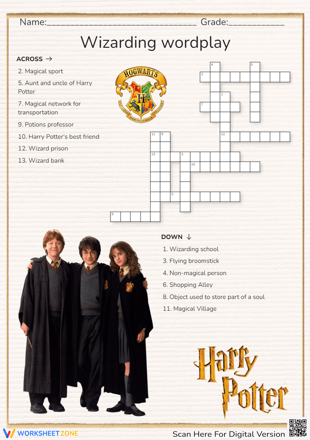 Harry Potter Crossword Worksheets 2025