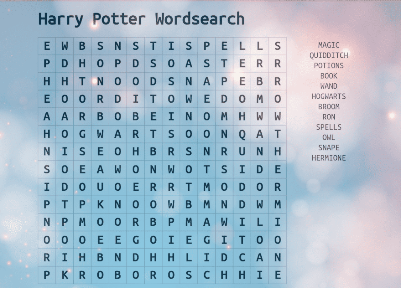 Harry Potter Printable Word Search
