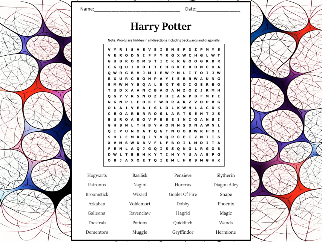 Harry Potter Word Search Puzzle Worksheet Activity Teaching Resources