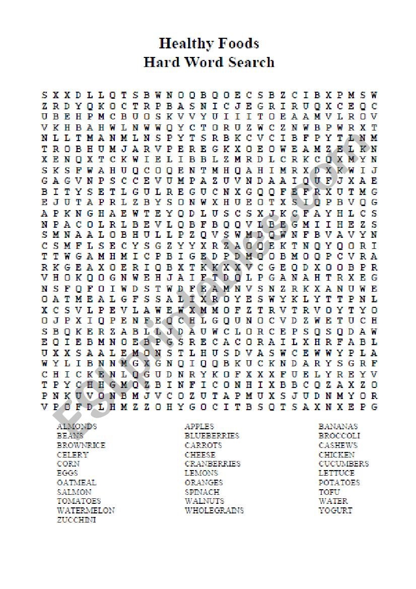 Healthy Food Wordsearch ESL Worksheet By Breezebelle