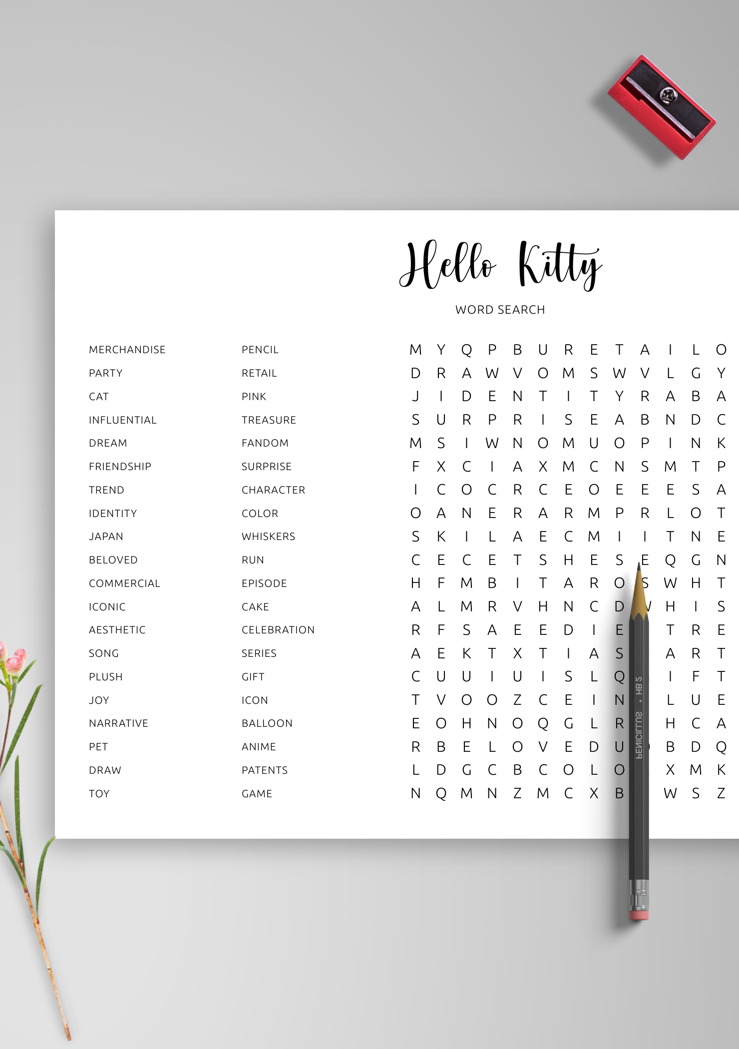 Hello Kitty Word Search Template PDF For Kids Fans